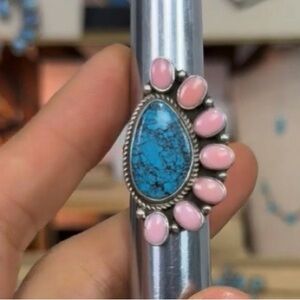 Navajo Geraldine JamesTurquoise & Pink Conch Sterling Silver Ring